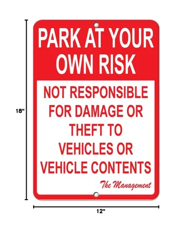Miniatura 4 de Letrero de metal vertical de aluminio, varios tamaños, estacionar bajo su propio riesgo, no responsable de daños o robos, estacionamiento con borde