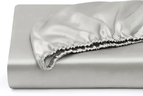 Miniatura 7 de Sábana bajera ajustada de seda satinada extra larga Twin, sábanas bajeras individuales de bolsillo profundo, sin arrugas, sin decoloración, Gris