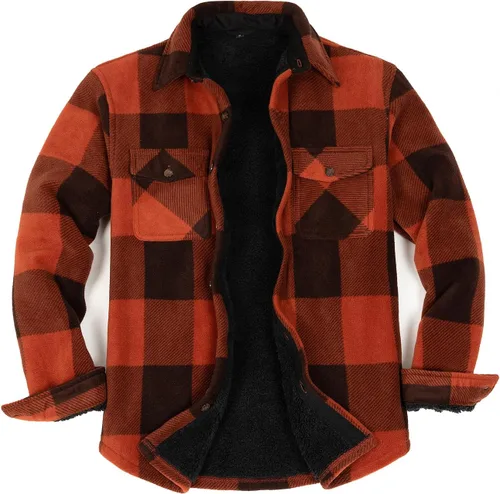 ZENTHACE - Chaqueta de franela a cuadros con forro de vellón polar Sherpa para hombre (forro completo de vellón polar Sherpa)