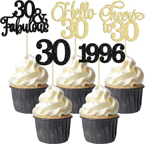 Miniatura 61 de Gyufise Paquete de 24 adornos negros para cupcakes de 10.º cumpleaños con purpurina negra 10 Ten Hello 10 Dights dobles desde 2015 para decoraciones