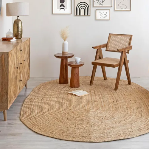 Miniatura 11 de HOMEMONDE Alfombra de yute natural tejida a mano de 2'x3' - Alfombra de piso rústica vintage trenzada reversible estilo granja para interiores