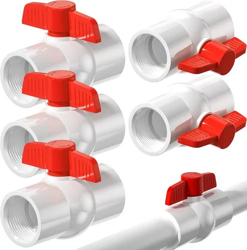 Miniatura 9 de Válvula de bola de PVC NPT de 1 pulgada, válvulas de tubería de agua de PVC SCH40 roscadas, válvula de bola de cierre de agua con mango en T roja