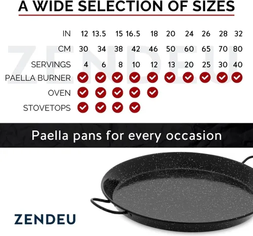 Miniatura 5 de Paellera de paella de España – Auténtica paellera de acero al carbono esmaltado, grande 13.5 pulgadas (34 cm) Paellera tradicional fabricada