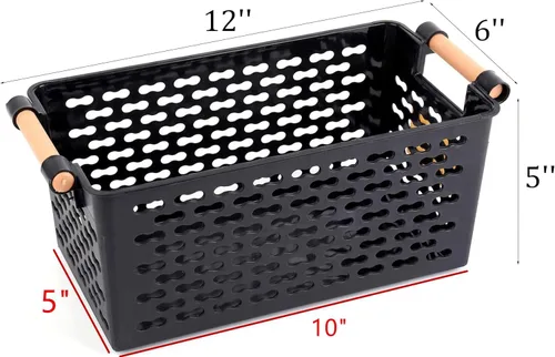 Miniatura 2 de Yesland Paquete de 6 cestas de almacenamiento de plástico, cesta organizadora negra con asas para armario de oficina en casa, 6 x 12 x 5 pulgadas