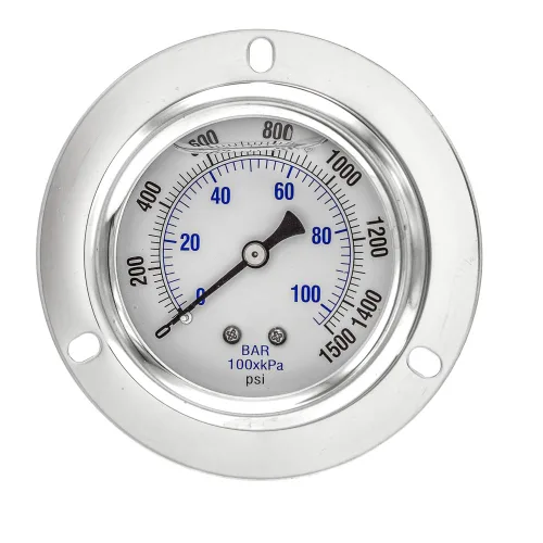 Miniatura 9 de PIC Gauges 204L-404M Medidor de presión relleno de glicerina con brida frontal con carcasa SS/bisel, internos de latón, lente de PC, esfera de 4