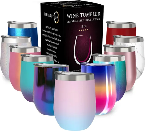 Miniatura 40 de CHILLOUT LIFE Vasos Térmicos de Vino de Acero Inoxidable de 12 oz Paquete de 2 - Vasos de Vino con Aislamiento al Vacío de Doble Pared con Tapas