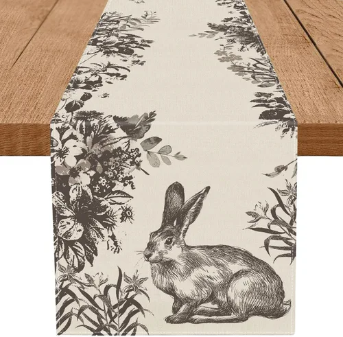 GPGHE Camino de mesa de Pascua, diseño floral de conejito largo, para primavera, vacaciones, cocina, comedor, fiesta, decoración de granja, 13 x 36