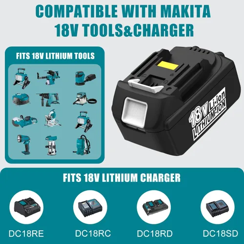 Miniatura 3 de Paquete de 2 baterías de 18 V 6.0 Ah y cargador de repuesto para baterías Makita BL1860 BL1850 BL1840 BL1830B y cargador rápido DC18RD
