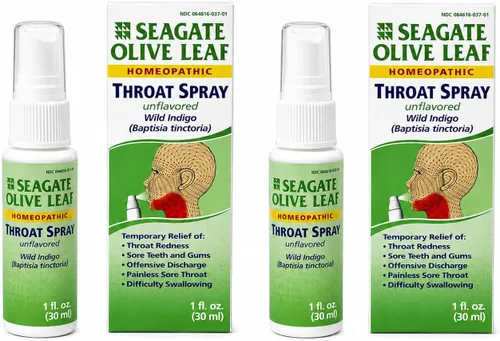 Seagate Products Aerosol homeopático de hoja de olivo para garganta, 1 onza sin sabor, paquete de 2