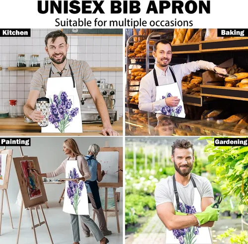 Miniatura 7 de Delantal de ramo de lavanda, regalos para mujeres, delantal con cuello ajustable, impermeable, para mujeres y hombres, regalos para el hogar