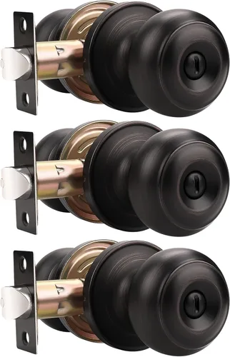Miniatura 16 de Probrico Paquete de 6 pomos de privacidad para puerta, cerradura interior para dormitorio, baño, manija de puerta de latón antiguo, bola redonda sin