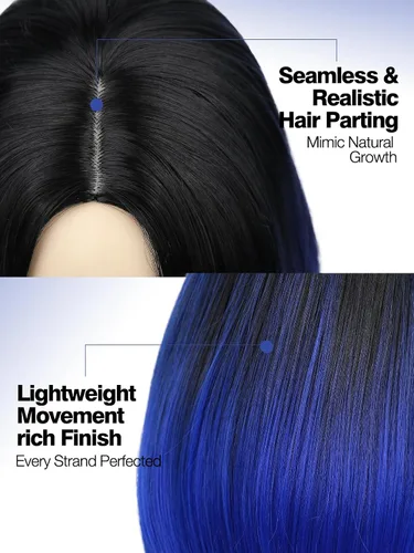 Miniatura 5 de Quick Wig - Pelucas Ombre, verde menta, corto, lacio, peluca bob, parte media sintética, para uso diario, cosplay, fiesta, pelucas completas