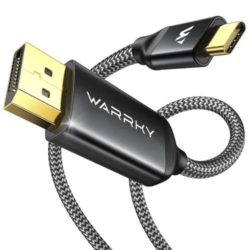Warrky Cable USB C a DisplayPort 8K 60Hz [Conector Chapado en Oro, Carcasa de Metal] 4K 240Hz, 2K 360Hz Tipo-C a DisplayPort 1.4 Cable, Thunderbolt