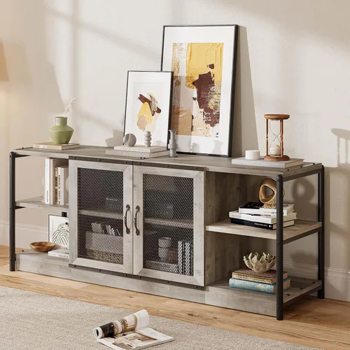 IDEALHOUSE - Soporte para TV de estilo granja para televisores de 65/75 pulgadas, centro de entretenimiento con gabinete de almacenamiento, consola