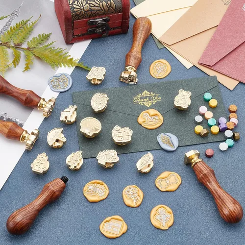 Miniatura 4 de CRASPIRE Sello de cera con diseño de oso vintage, sello de cera extraíble de latón con mango de madera para invitaciones de boda, sobre del día