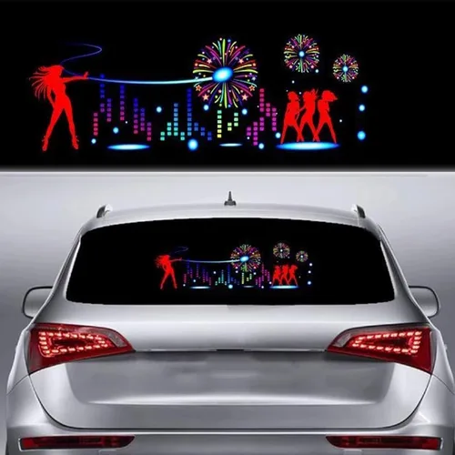 Miniatura 12 de Tira de LED para auto con diseño de ecualizador, pegatina de 90 x 25 cm, diseño musical, brillante, activado con la música, se ilumina al ritmo