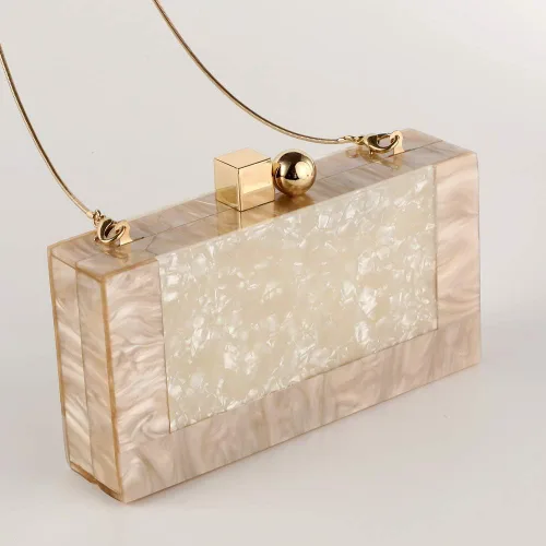 Miniatura 2 de Bolso de mano de acrílico para mujer, bolso de mano de mármol con purpurina para boda, cóctel, fiesta, baile de graduación, Beige, 7.8"x4.1"x1.8