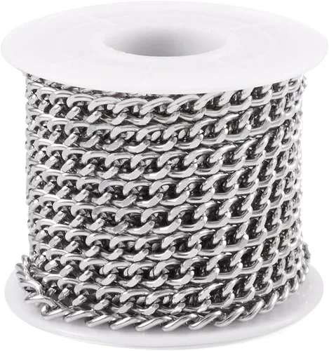 Miniatura 24 de FASHEWELRY Cadena de eslabones de aluminio de 16.4 pies sin soldar, rollo de cadenas de eslabones dorados con carrete para hacer collares, joyas