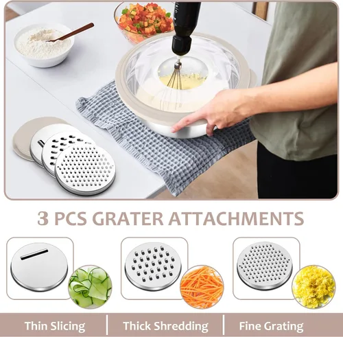 Miniatura 4 de E-far Colador con Juego de Tazón Mezclador, Coladores de Acero Inoxidable 4 en 1 con Ralladores para Cocina, Tazón Colador de Alimentos Giratorio