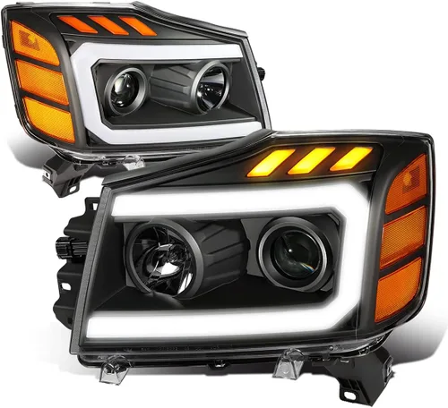 Auto Dynasty Conjunto de faros LED DRL compatibles con Nissan Titan Armada 2004-2015, faros delanteros 3D DRL del lado del conductor y del pasajero