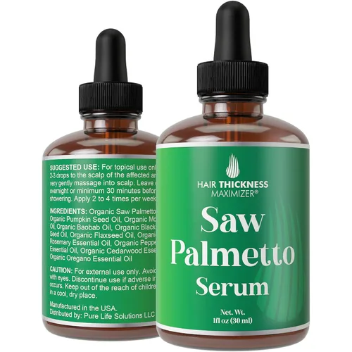Saw Palmetto Serum para el crecimiento del cabello: aceites de romero, menta y semilla de calabaza. Tratamiento vegano engrosante, hidratante,