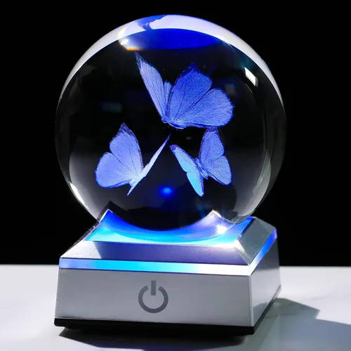 Movdyka Figura de bola de cristal de mariposa 3D, regalos de mariposas de vidrio para mujeres, mamá, mejores amigas, luz nocturna, estatua de