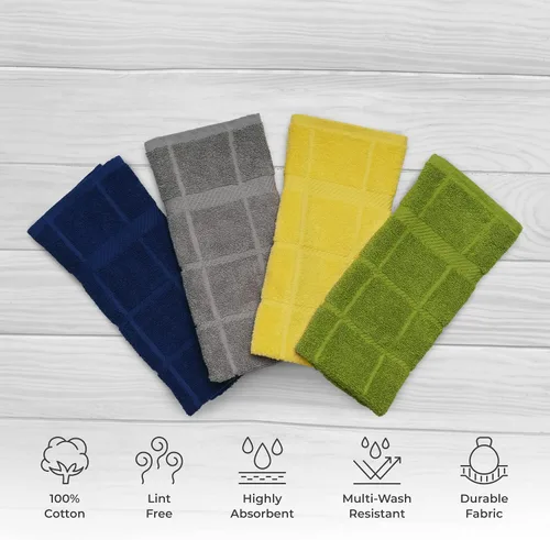 Miniatura 2 de Toallas de cocina de rizo de 100 % algodón, paquete de 4 unidades, sólidas, 16 x 26 pulgadas, toallas de cocina súper suaves y absorbentes, Surtido