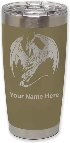 Miniatura 19 de LaserGram Vaso aislado al vacío de 20 onzas, dragón, grabado personalizado incluido (negro)