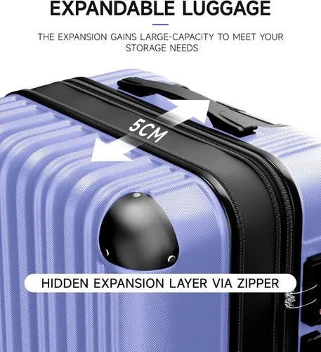 Miniatura 5 de SunnyTour Juego de equipaje expandible con ruedas giratorias dobles, juego de maleta dura de 3 piezas para viajes cortos y viajes largos, Púrpura