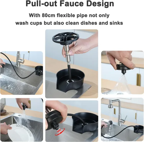 Miniatura 3 de Enjuagadora de vidrio 2 en 1 para fregadero de cocina, lavadora de vasos giratoria de 360 grados de alta presión con pistola rociadora extraíble
