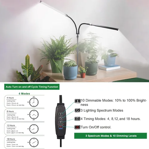 Miniatura 7 de Luces de cultivo profesionales para plantas de interior, espectro completo 2026 Upgrade,162 LEDs, Height Adjustable 13-38", 3 Spectrum Modes,10