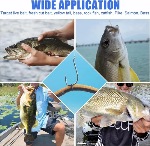Miniatura 5 de Ganchos de pesca de pulpo, 120 piezas de ganchos deportivos circulares con pico compensado, ganchos de pesca afilados de acero de alto carbono
