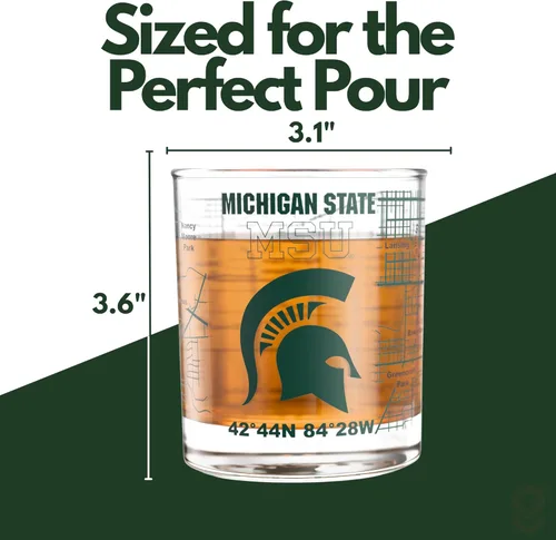 Miniatura 5 de Greenline Goods – Vasos de Whiskey de la Universidad Estatal de Michigan Spartans (Set de 2), 10 oz – Logo de Color Completo + Mapa del Campus