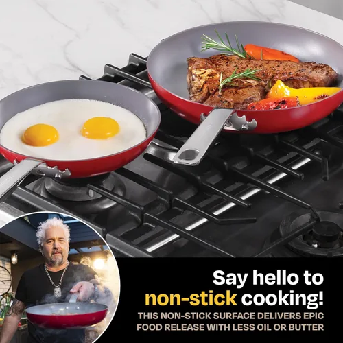 Miniatura 3 de Guy Fieri's Flavortown Juego de utensilios de cocina de cerámica de 2 piezas, sartenes antiadherentes de 10 y 12 pulgadas, utensilios de cocina