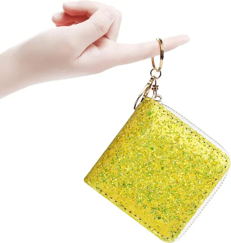 Miniatura 22 de GEEAD - Monedero pequeño con purpurina para mujer o niña, con anillo para llavero