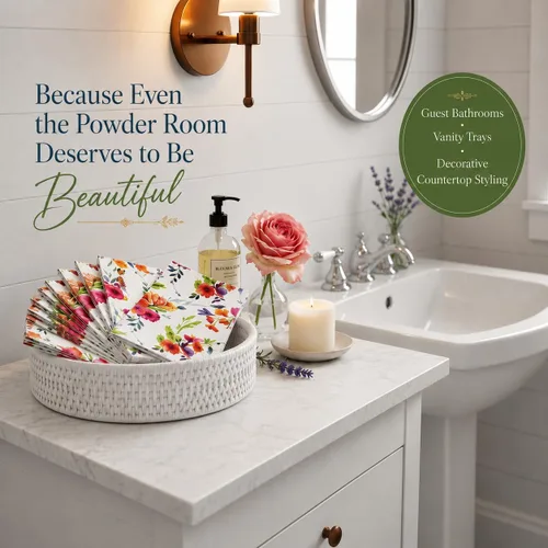 Miniatura 4 de 100 servilletas florales coloridas para invitados, toallas de mano de papel para baño, primavera, jardín, boda, despedida de soltera, decoración