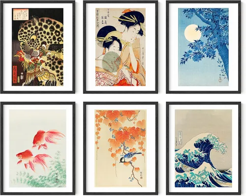 Miniatura 23 de HAUS AND HUES Impresiones de arte asiático, juego de 6 decoraciones japonesas contemporáneas de pared, pinturas de hokusai, carteles de ondas, Juego
