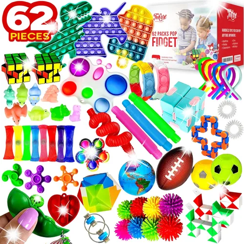 Paquete de 62 juguetes para ansiedad, regalos sensoriales de fiesta para niños y adultos, alivio del estrés, relleno de calcetines, para autismo,