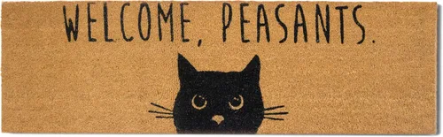 Felpudo de bienvenida con diseño de campesinos y gatos, 50 x 15 pulgadas, regalo de gato negro, tapete de bienvenida grande para áreas cubiertas,
