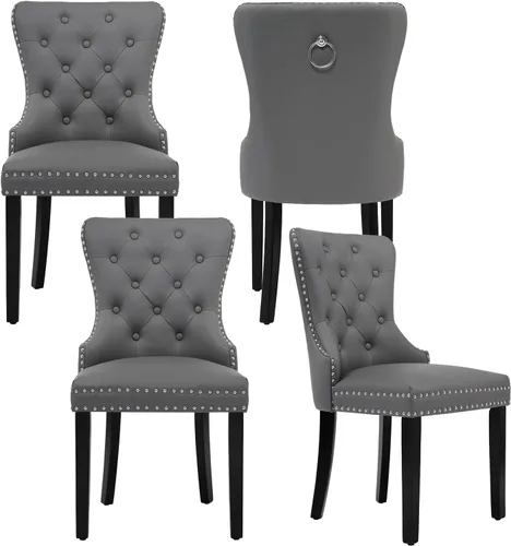 Miniatura 12 de adochr Juego de 2 sillas de comedor de terciopelo, sillas de comedor tapizadas acolchadas con anillo de tracción y patas de acero inoxidable, beige