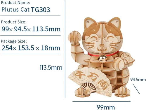 Miniatura 3 de Rolife Rompecabezas de madera 3D Lucky Cat -72 piezas japonés Maneki Neko Welcome Display Saludo para bendición buena fortuna – Juguetes