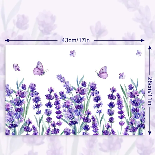 Miniatura 2 de AnyDesign Paquete de 50 manteles individuales desechables de papel lavanda, flores moradas, mariposas, manteles individuales de temporada