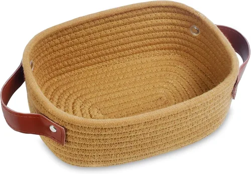 Miniatura 12 de ABenkle Cesta de almacenamiento pequeña, mini cestas tejidas de cuerda, lindo organizador de almacenamiento de armario, cubo de juguetes decorativo