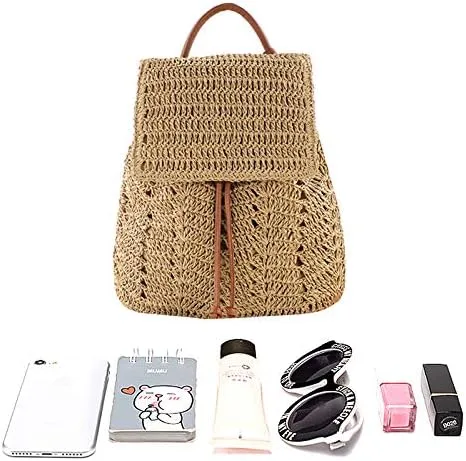 Miniatura 5 de Sherry Moda paja mochila para las mujeres cordón bolso de hombro bohemio playa bolsos