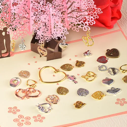 Miniatura 5 de stino 100 gramos de dijes de metal para hacer joyas, chapados en plata y oro, paquete a granel para pulseras, collares, manualidades Corazón Un
