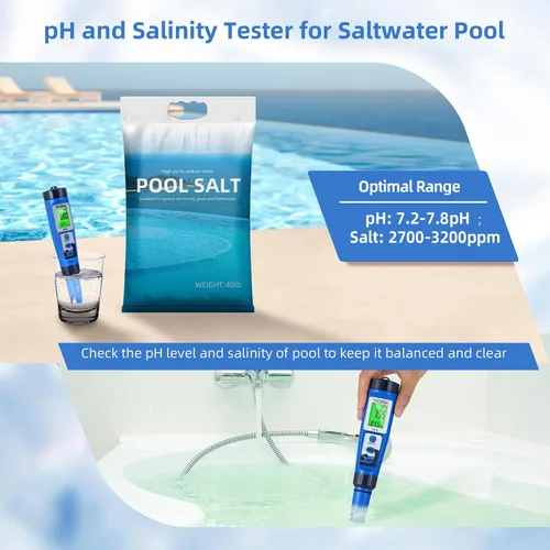 Miniatura 4 de YINMIK Medidor de pH y Sal 5 en 1 pH TDS EC Probador de Salinidad para Piscina Spa Acuario Hidropónico Agua Salada Probador Digital de pH y PPM