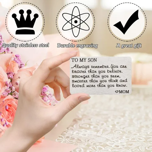 Miniatura 9 de PLwelth Tarjeta de identificación grabada con texto en inglés Mom de acero inoxidable para hombres, niños, adolescentes, con mensaje inspirador