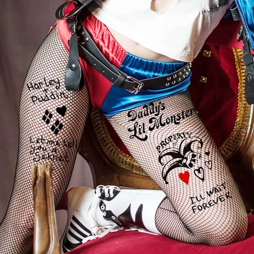 Miniatura 4 de VANTATY 6 hojas de tatuajes 3D Joker para hombres, adultos y mujeres, tatuajes temporales de Halloween para mujeres, niñas, niños, calcomanías de B