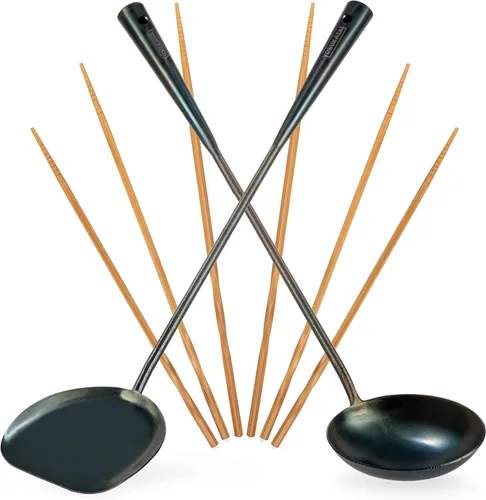 Miniatura 11 de Yosukata Espátula de Wok de 17" y Cuchara Coladora con Cucharón - Juego de 3 Utensilios de Cocina de Acero Inoxidable - Juego de Utensilios
