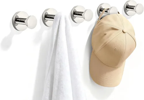 Miniatura 12 de TUNNY Paquete de 5 ganchos redondos para toallas, color dorado champán, ganchos modernos para abrigos y toallas de ducha, para baño, cocina